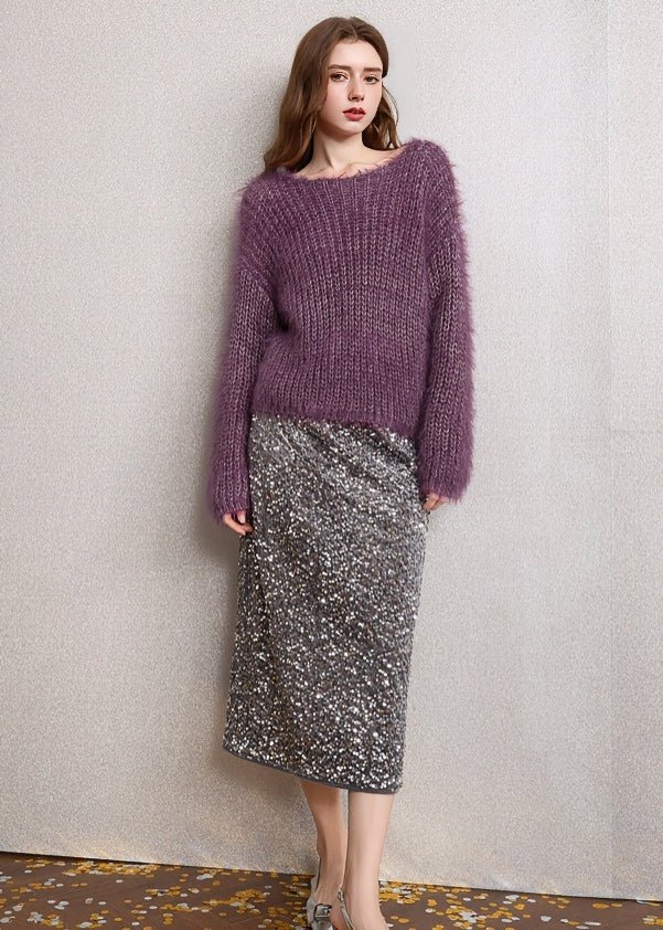 BOAT NECK LOOSE PURPLE KNIT - ANLEM