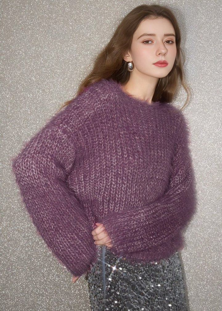 BOAT NECK LOOSE PURPLE KNIT - ANLEM