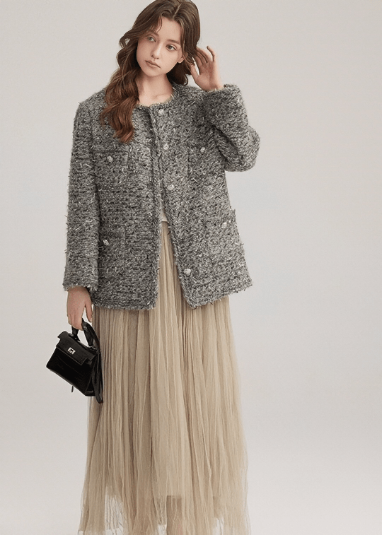 BOUCLÉ TWEED CROP JACKET - ANLEM