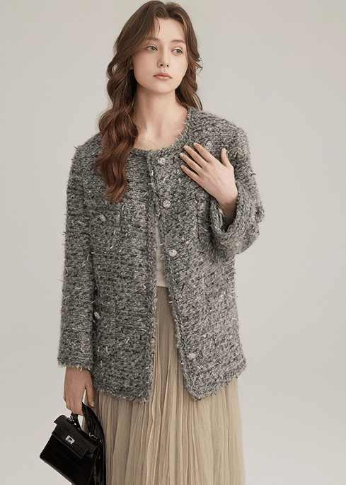 BOUCLÉ TWEED CROP JACKET - ANLEM