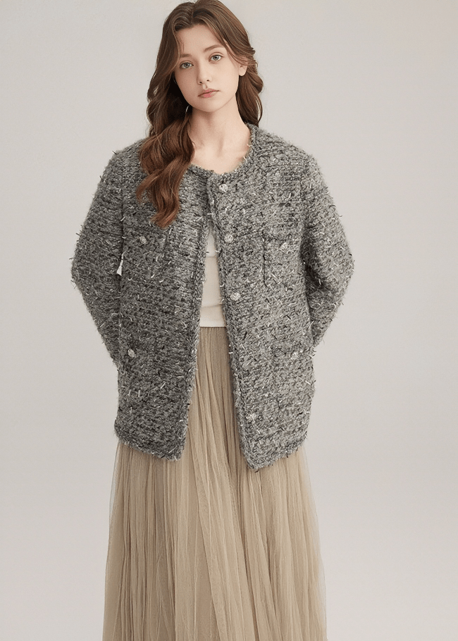 BOUCLÉ TWEED CROP JACKET - ANLEM