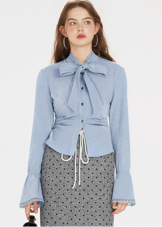 BOW TIE BLOUSE & TWEED JACKET&SKIRT - ANLEM