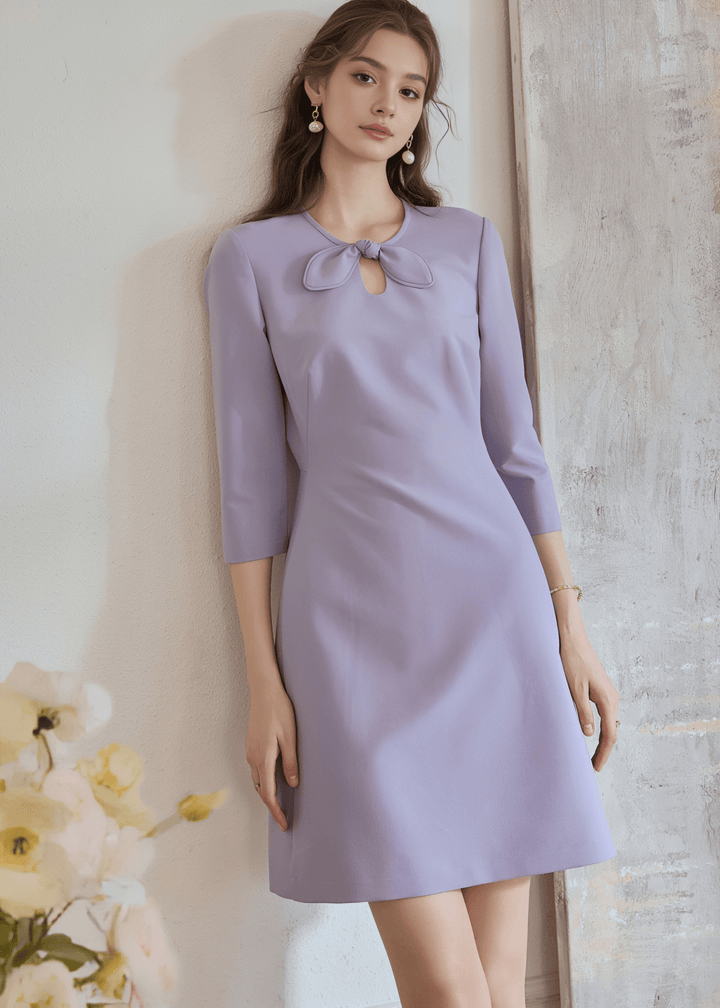 BOW TIE NECK LILAC SHEATH DRESS - ANLEM