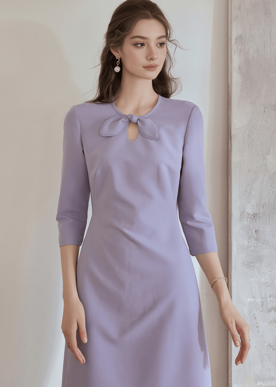 BOW TIE NECK LILAC SHEATH DRESS - ANLEM