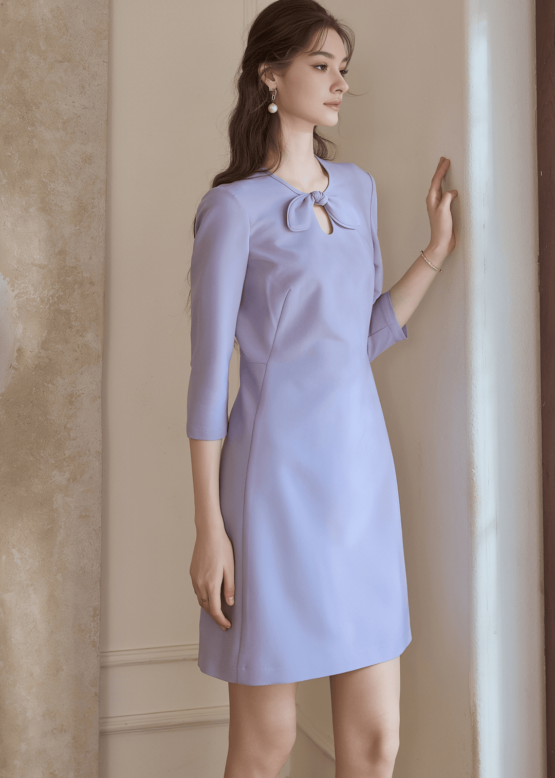 BOW TIE NECK LILAC SHEATH DRESS - ANLEM