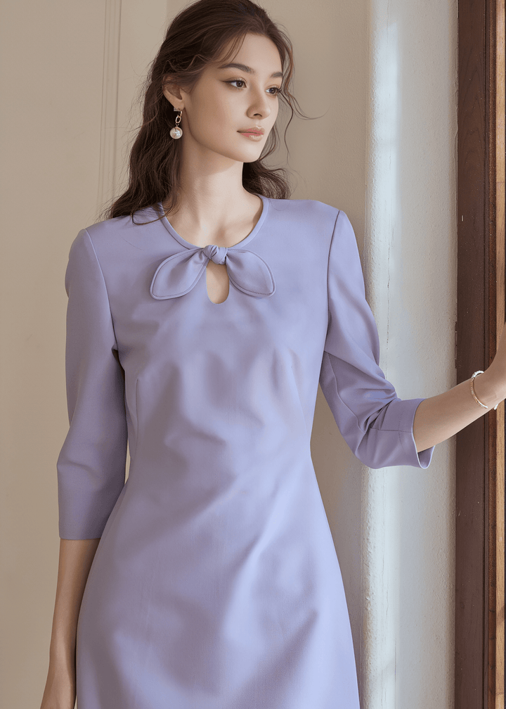 BOW TIE NECK LILAC SHEATH DRESS - ANLEM