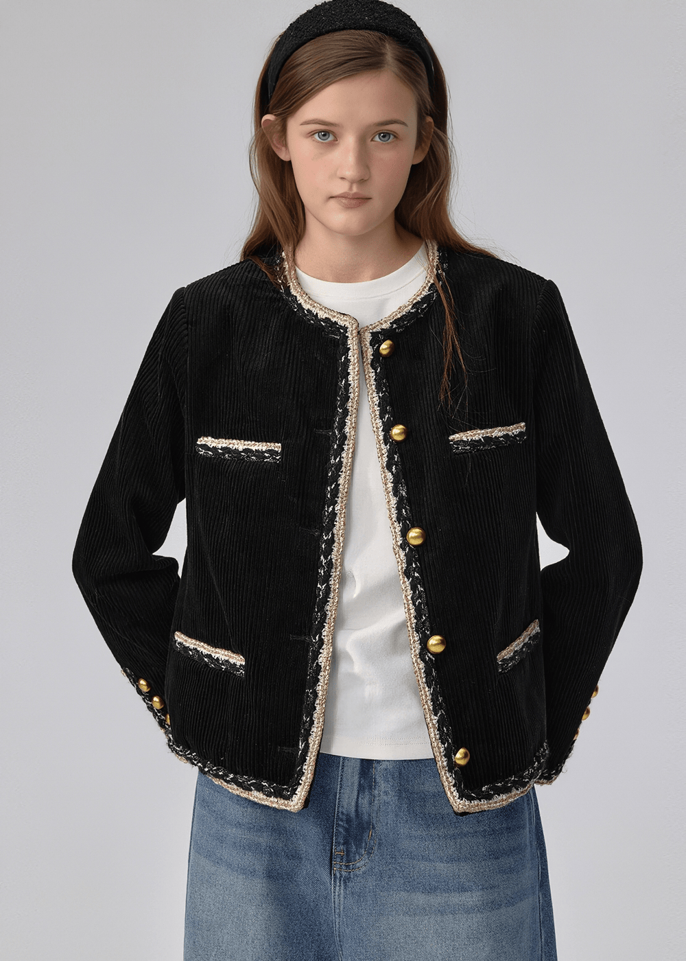 BRAIDED TRIM CORDUROY JACKET - ANLEM