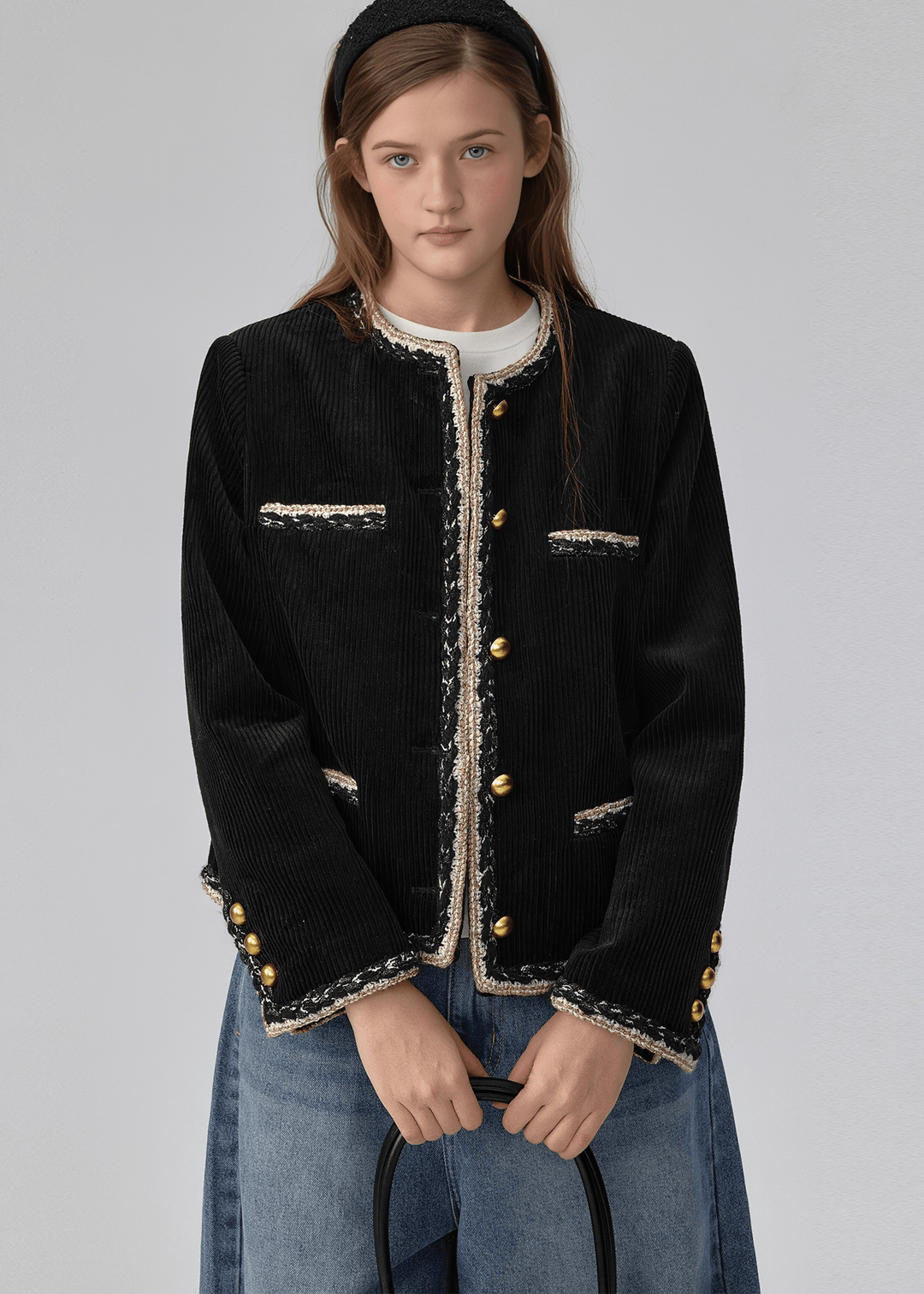 BRAIDED TRIM CORDUROY JACKET - ANLEM