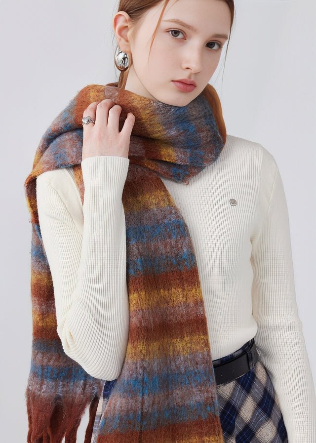 BRUSHED TASSEL PLAID SCARF - ANLEM