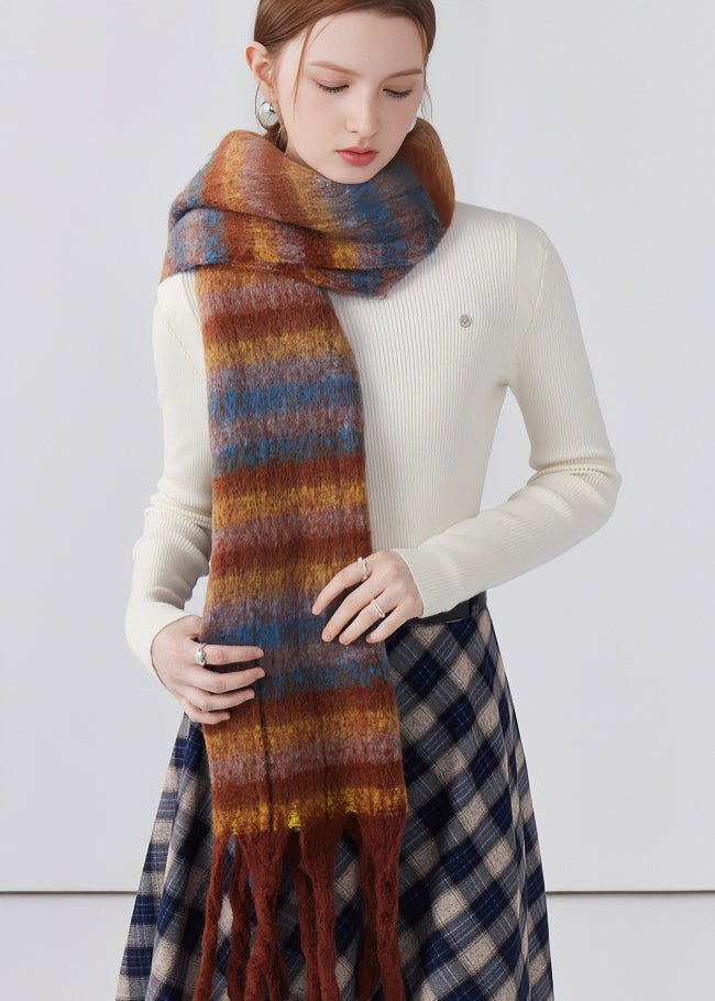 BRUSHED TASSEL PLAID SCARF - ANLEM