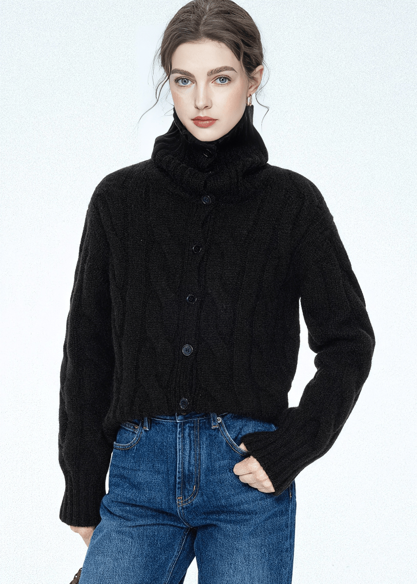 CABLE KNIT TURTLENECK CARDIGAN - ANLEM