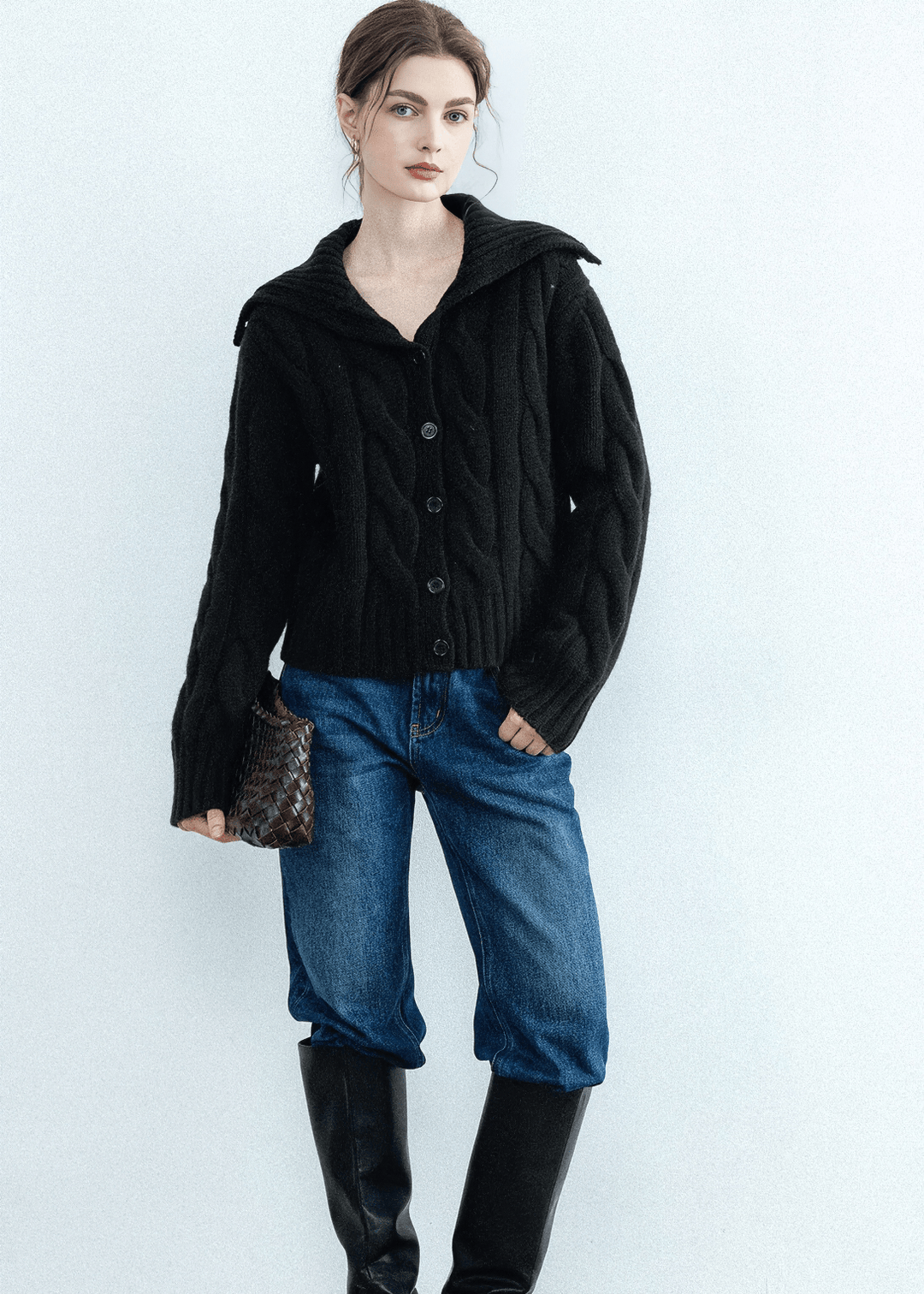 CABLE KNIT TURTLENECK CARDIGAN - ANLEM