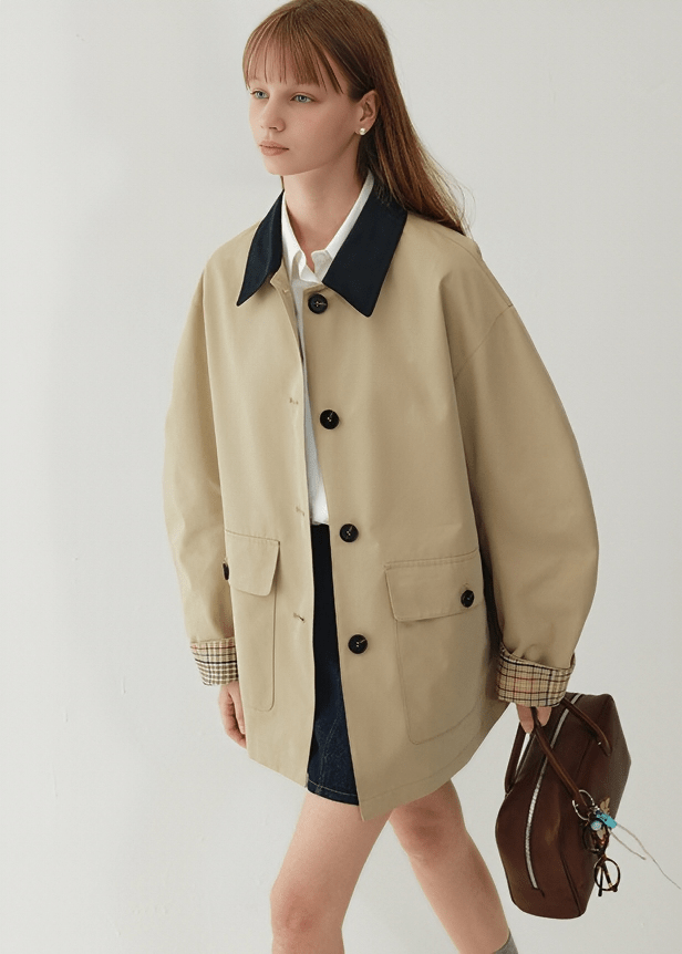 CHECK LINED COLLAR SWITCHING COAT - ANLEM