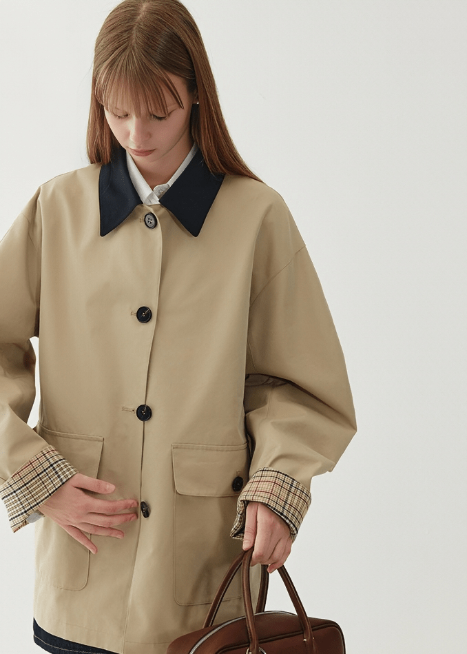 CHECK LINED COLLAR SWITCHING COAT - ANLEM