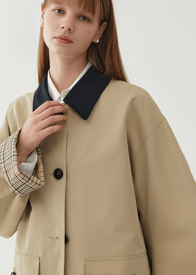 CHECK LINED COLLAR SWITCHING COAT - ANLEM