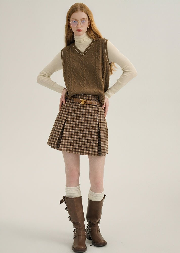 CHECKED BLAZER AND SKIRT - ANLEM