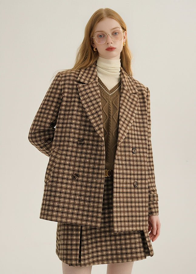 CHECKED BLAZER AND SKIRT - ANLEM