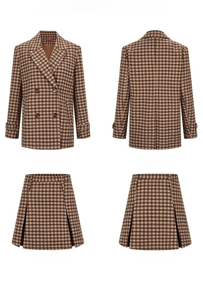 CHECKED BLAZER AND SKIRT - ANLEM