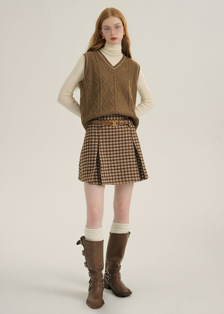 CHECKED BLAZER AND SKIRT - ANLEM