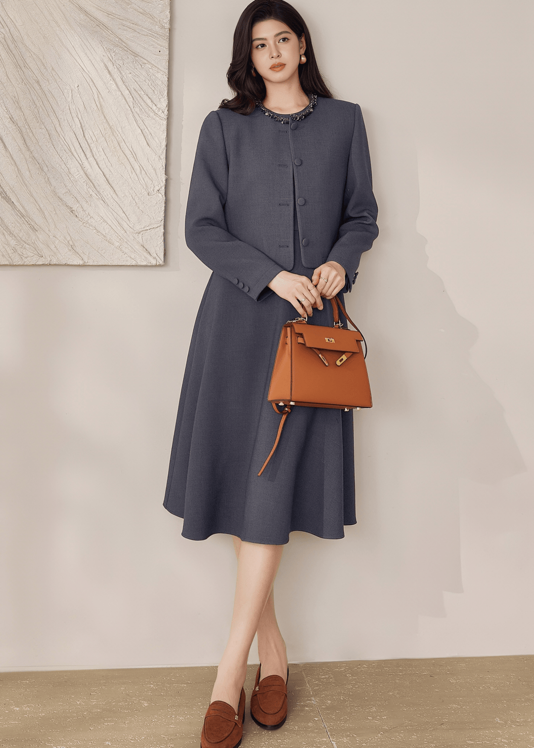 CHIC COLLARLESS JACKET&DRESS - ANLEM