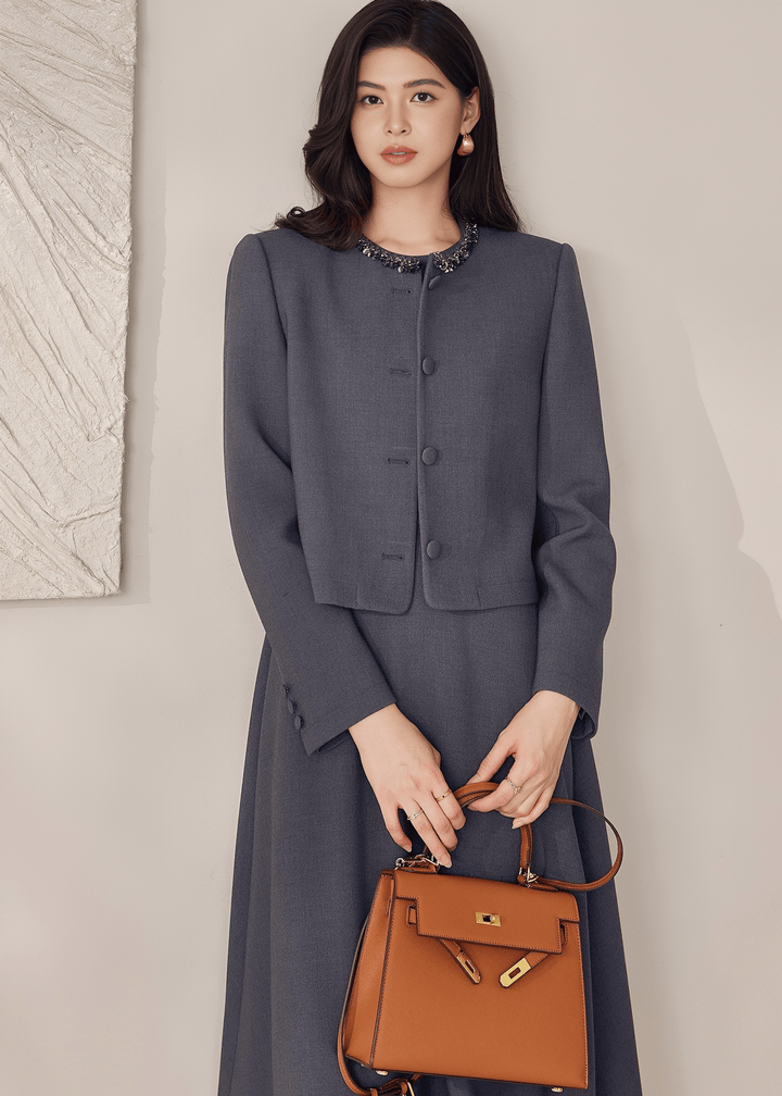 CHIC COLLARLESS JACKET&DRESS - ANLEM