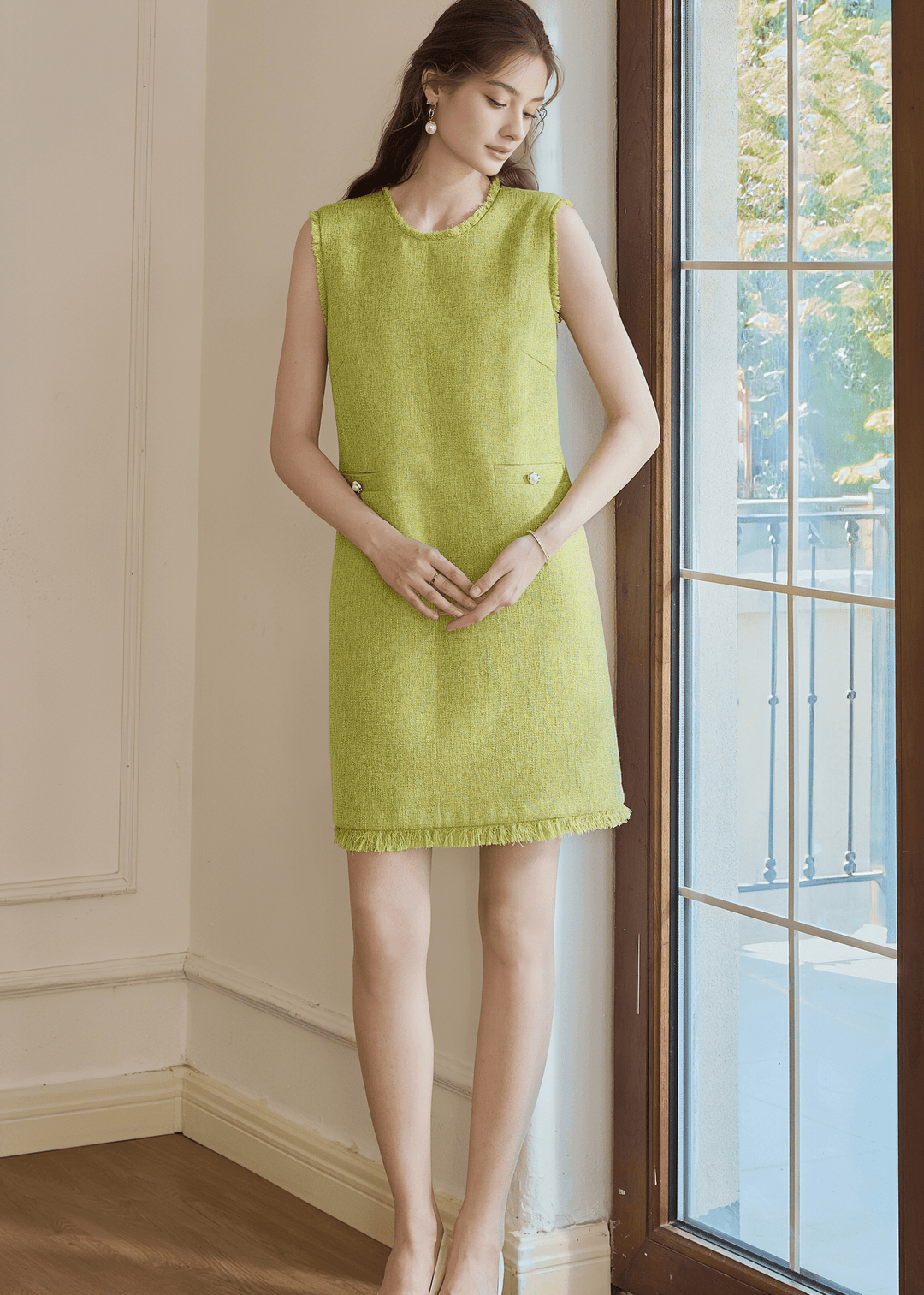 CITRUS FRINGE TWEED SHIFT DRESS - ANLEM