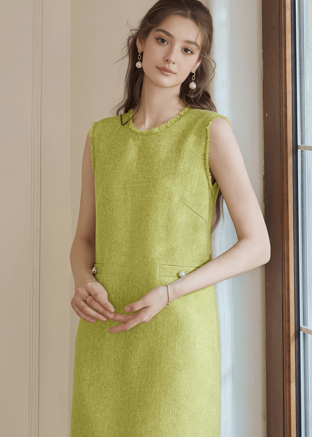 CITRUS FRINGE TWEED SHIFT DRESS - ANLEM