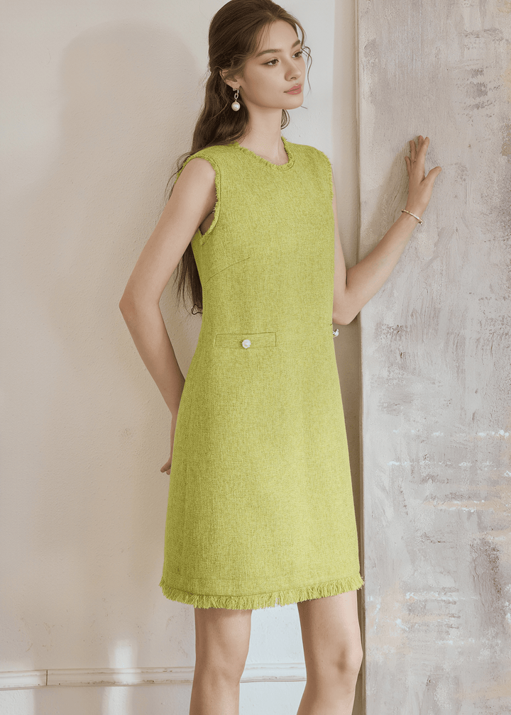 CITRUS FRINGE TWEED SHIFT DRESS - ANLEM