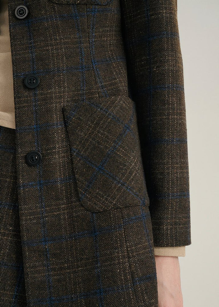 COLLARLESS PLAID WOOL BLAZER - ANLEM