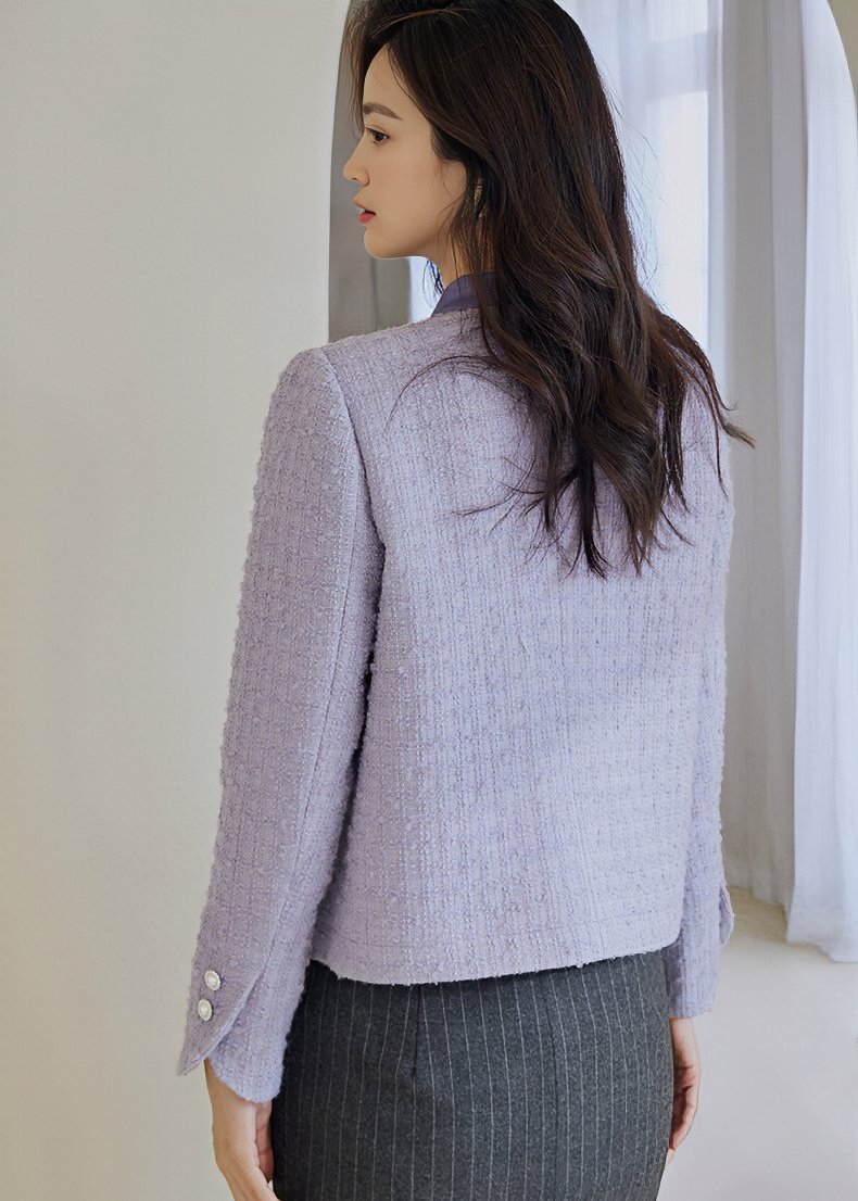 COLLARLESS PURPLE TWEED JACKET - ANLEM