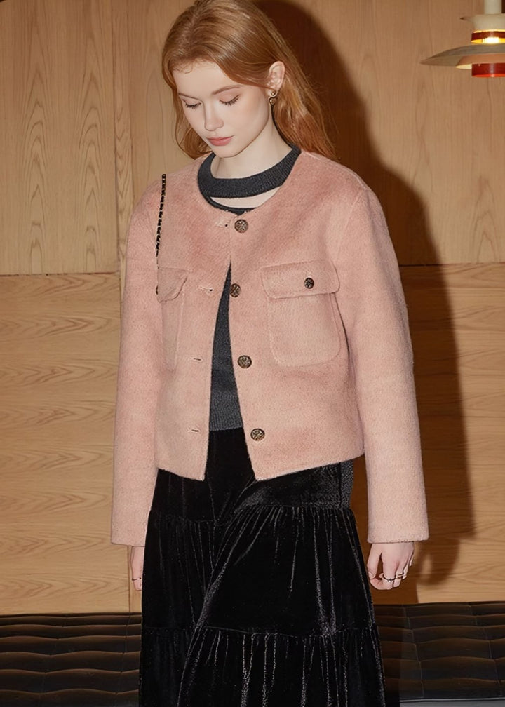 COLLARLESS SHORT WOOL JACKET - ANLEM