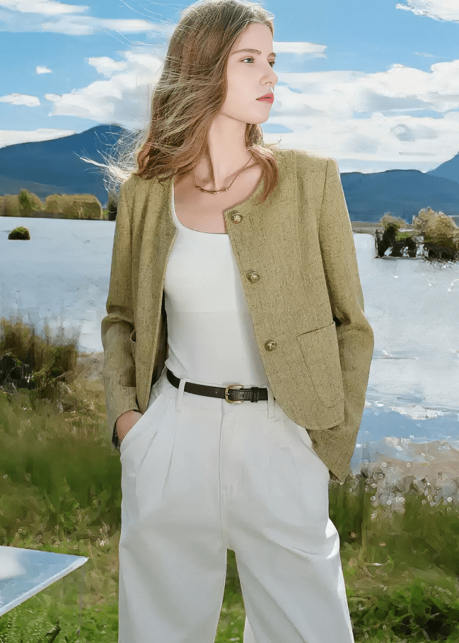 COLLARLESS TWEED CROP JACKET - ANLEM