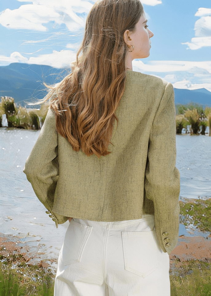 COLLARLESS TWEED CROP JACKET - ANLEM