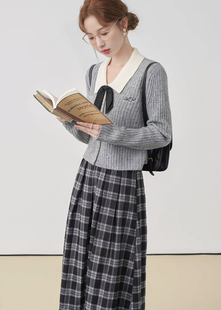 COLLEGE CHECK MIDI SKIRT - ANLEM