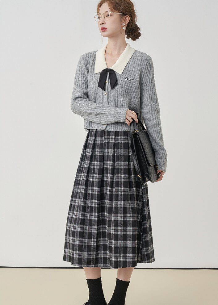 COLLEGE CHECK MIDI SKIRT - ANLEM