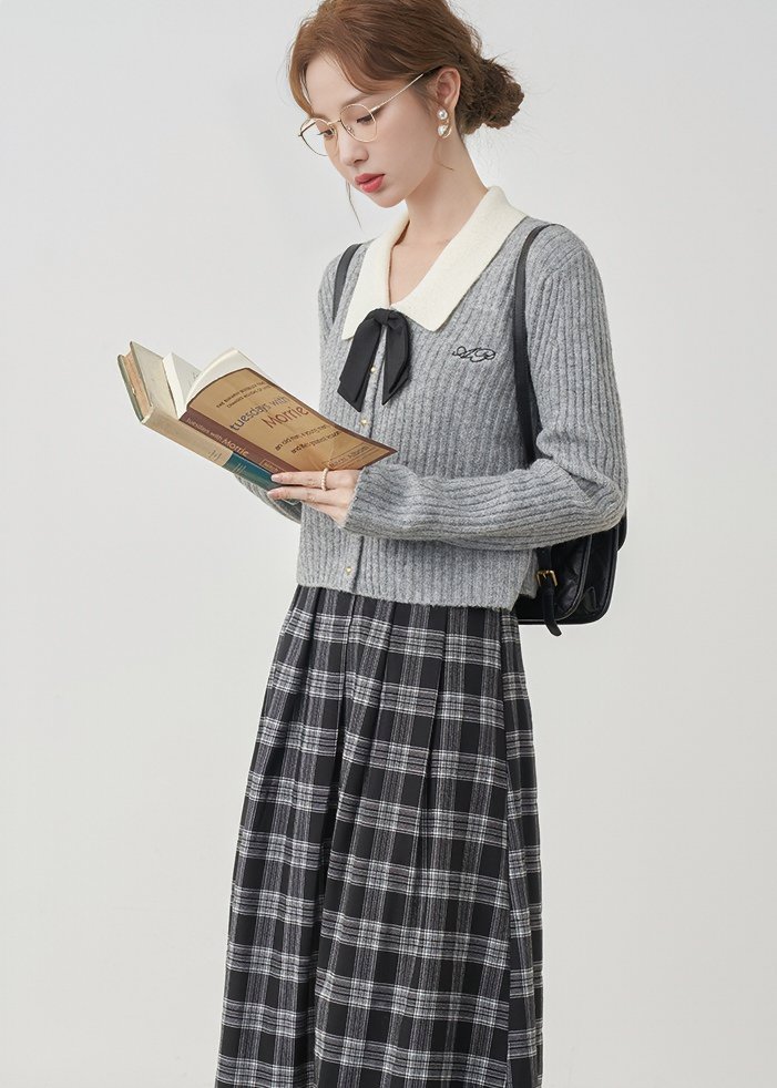 COLLEGE CHECK MIDI SKIRT - ANLEM