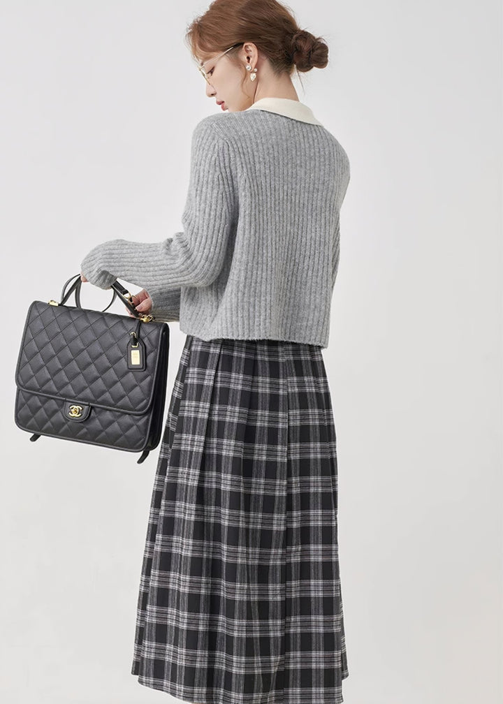 COLLEGE CHECK MIDI SKIRT - ANLEM