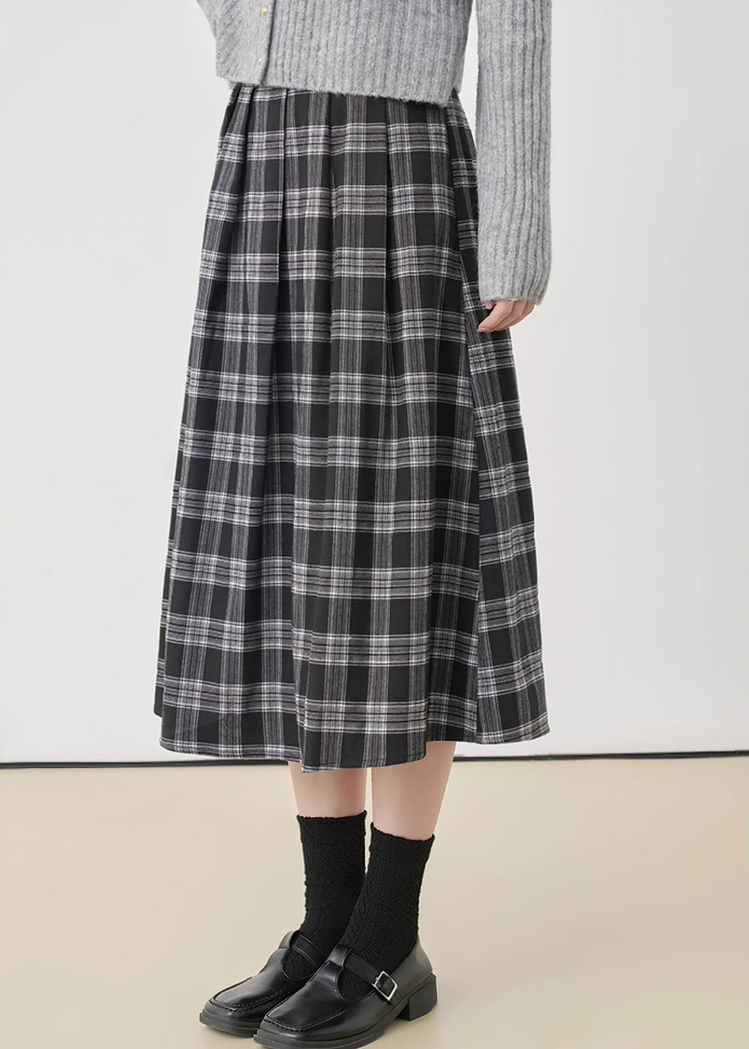 COLLEGE CHECK MIDI SKIRT - ANLEM