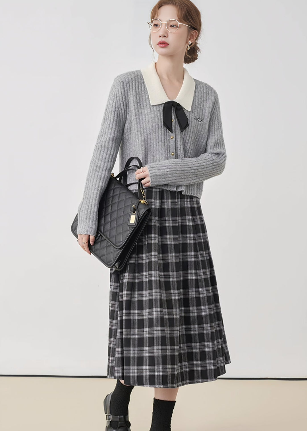 COLLEGE CHECK MIDI SKIRT - ANLEM