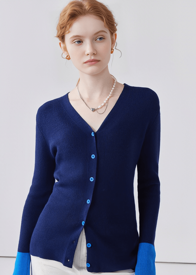 COLOR CONTRAST CUFF CARDIGAN - ANLEM