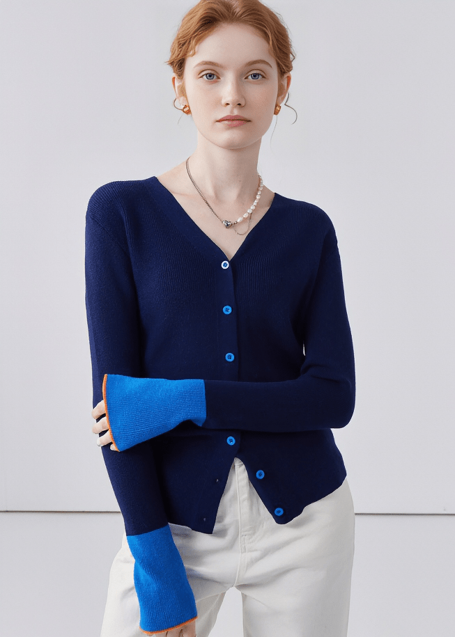 COLOR CONTRAST CUFF CARDIGAN - ANLEM
