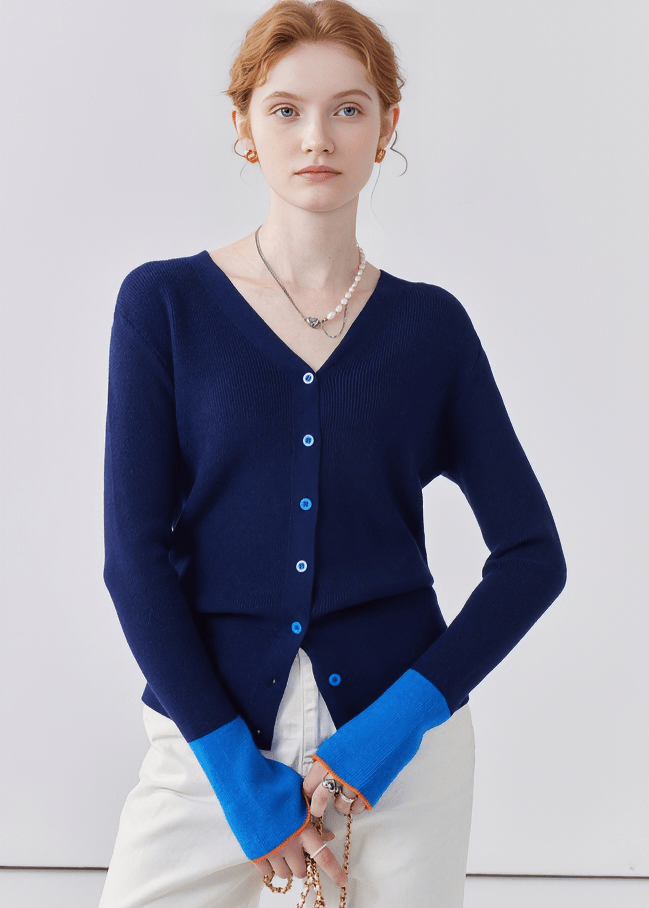 COLOR CONTRAST CUFF CARDIGAN - ANLEM