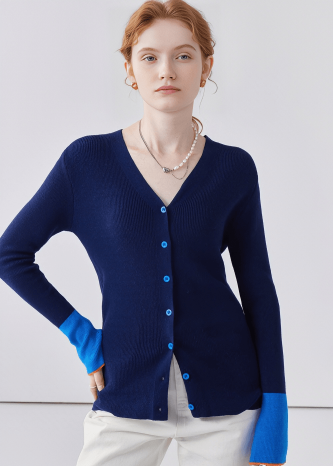 COLOR CONTRAST CUFF CARDIGAN - ANLEM