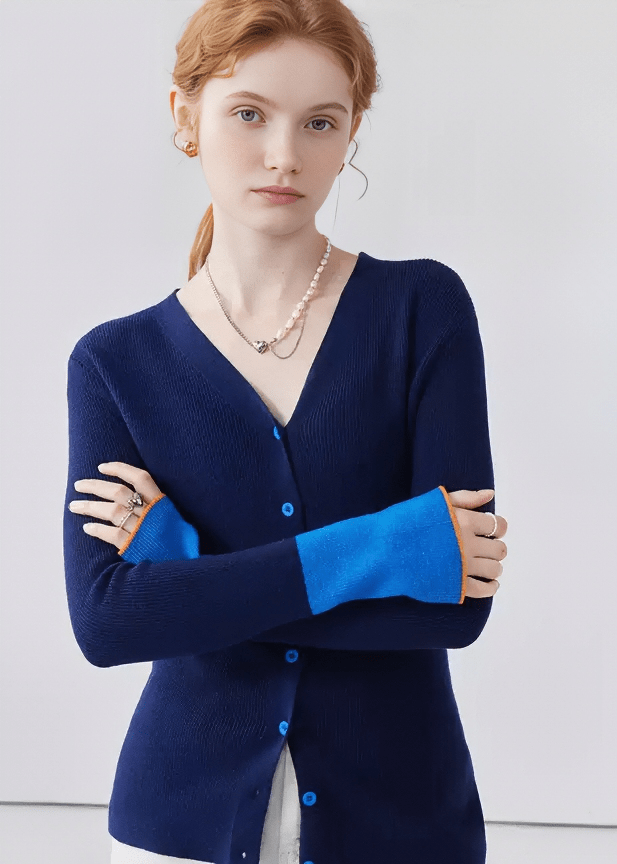 COLOR CONTRAST CUFF CARDIGAN - ANLEM