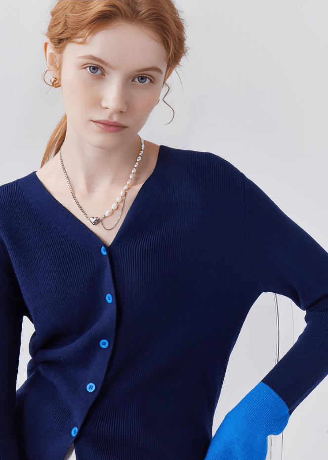 COLOR CONTRAST CUFF CARDIGAN - ANLEM