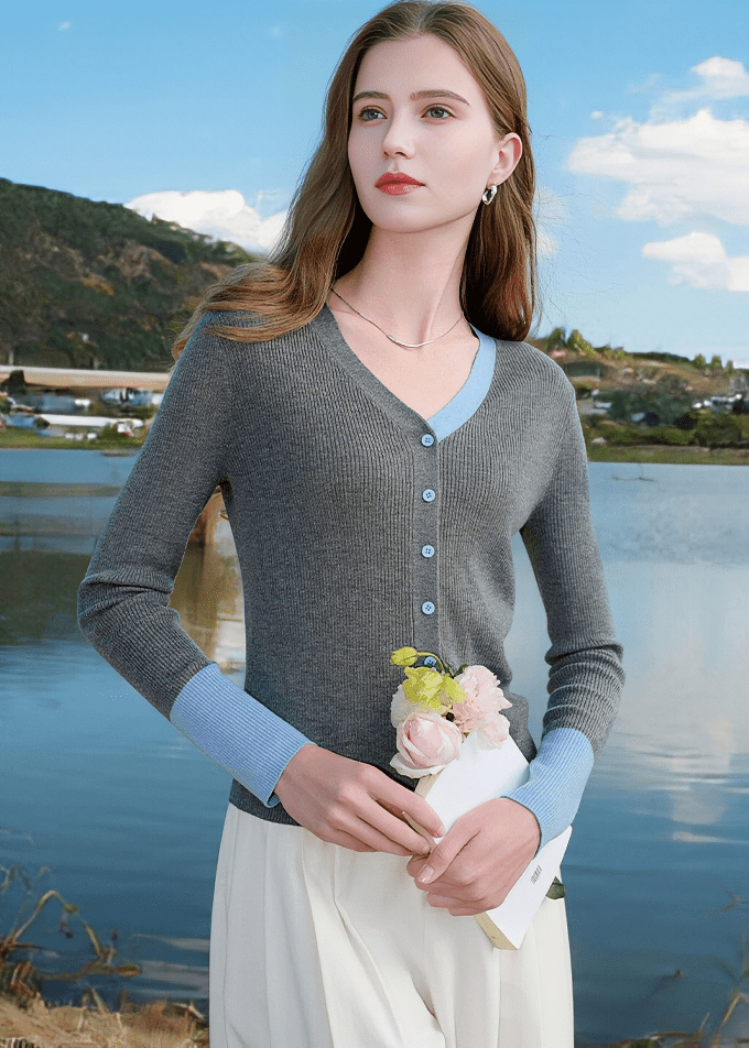 COLORBLOCK RIBBED CARDIGAN - ANLEM