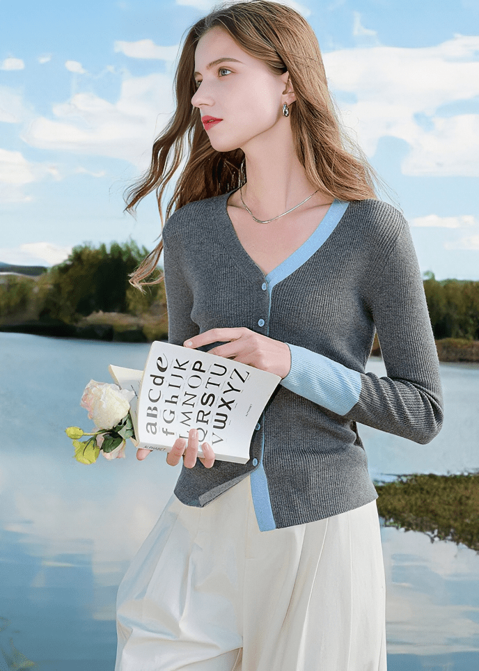 COLORBLOCK RIBBED CARDIGAN - ANLEM