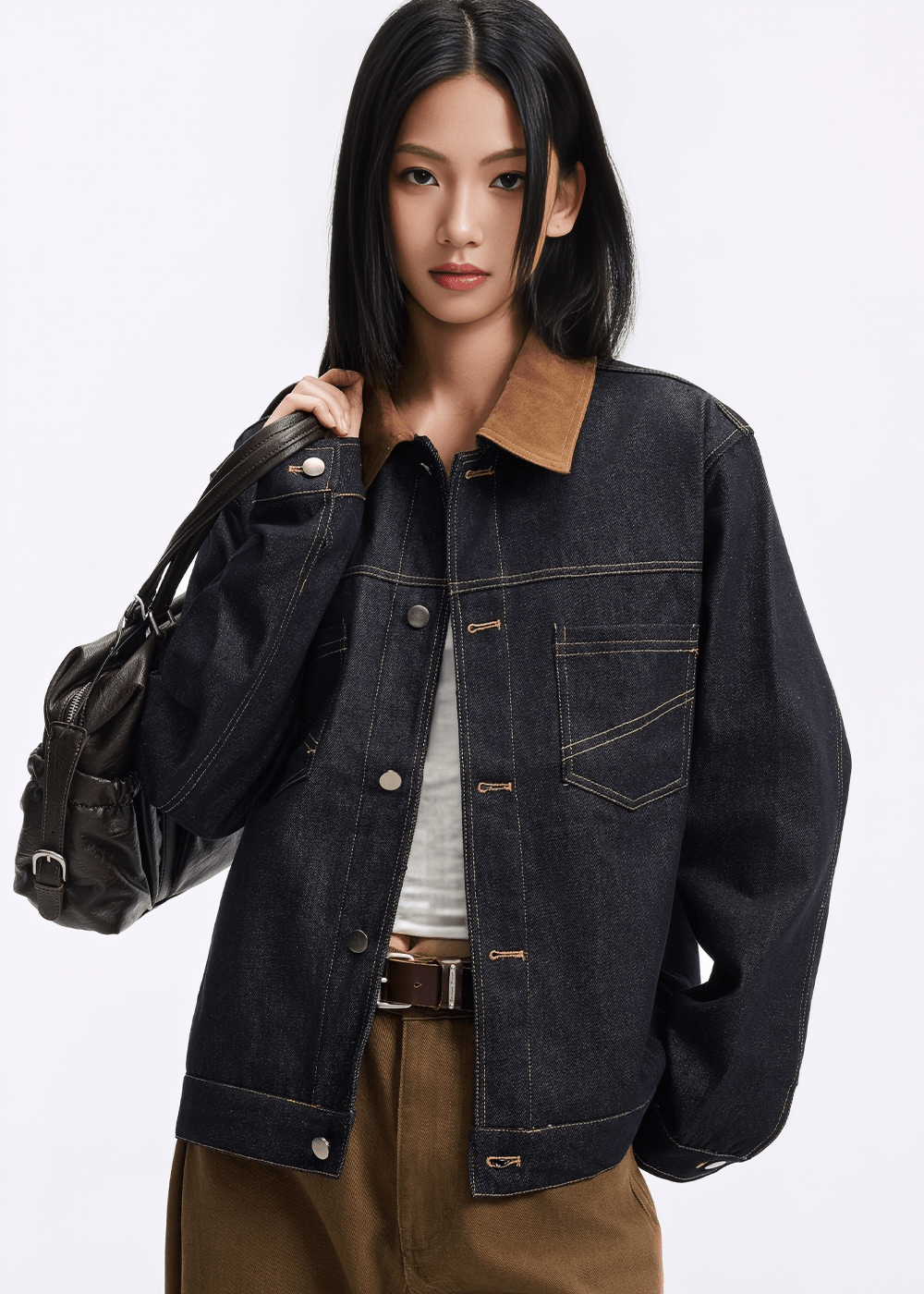 CONTRAST COLLAR DENIM JACKET - ANLEM