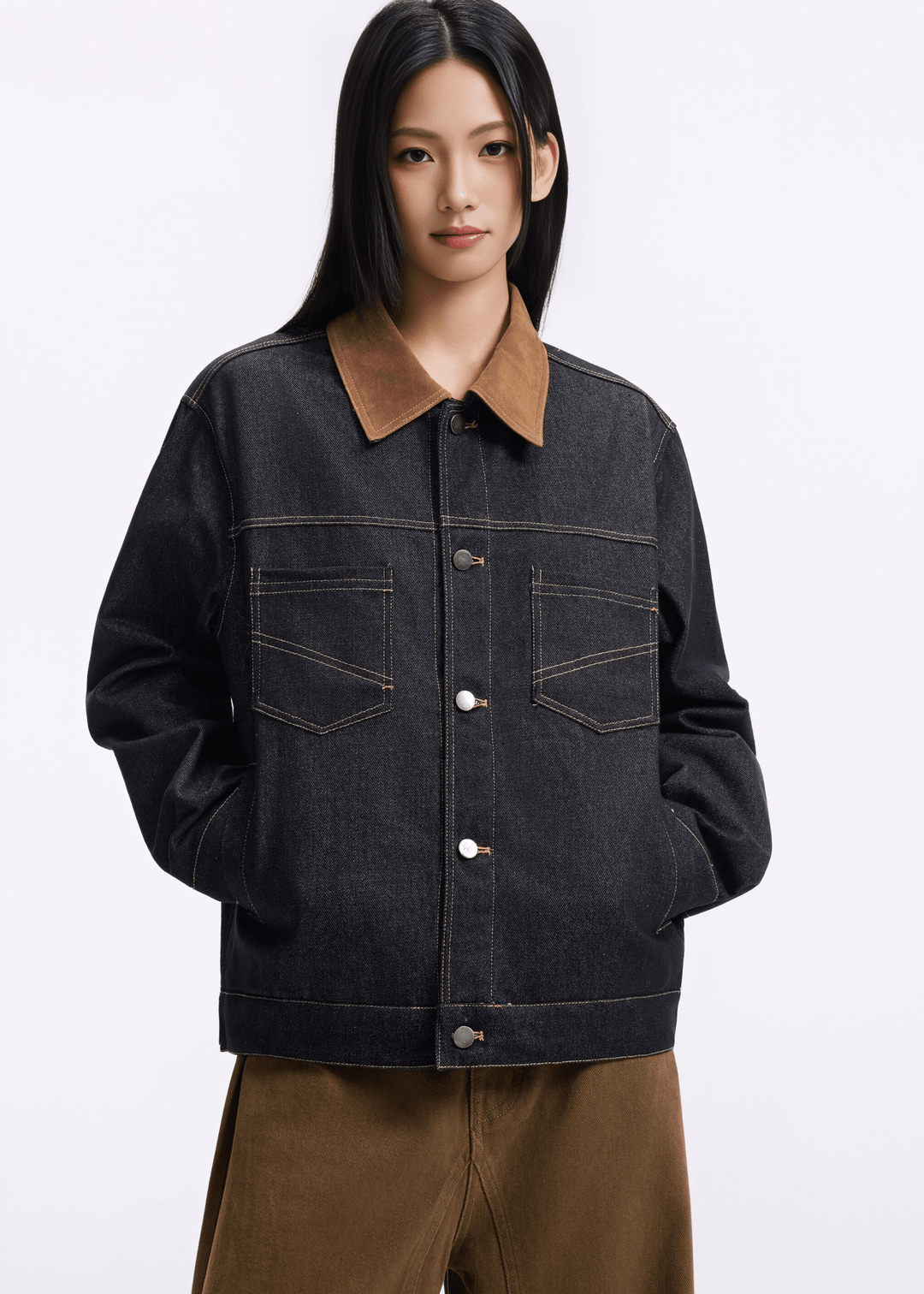 CONTRAST COLLAR DENIM JACKET - ANLEM