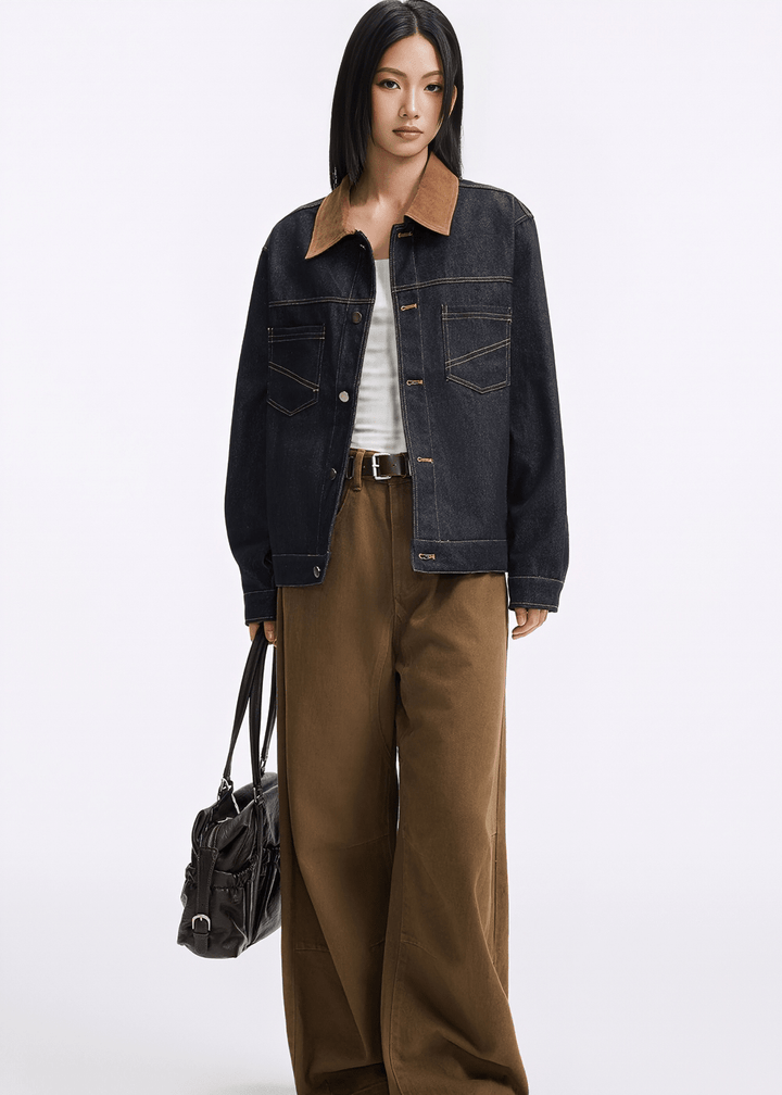 CONTRAST COLLAR DENIM JACKET - ANLEM